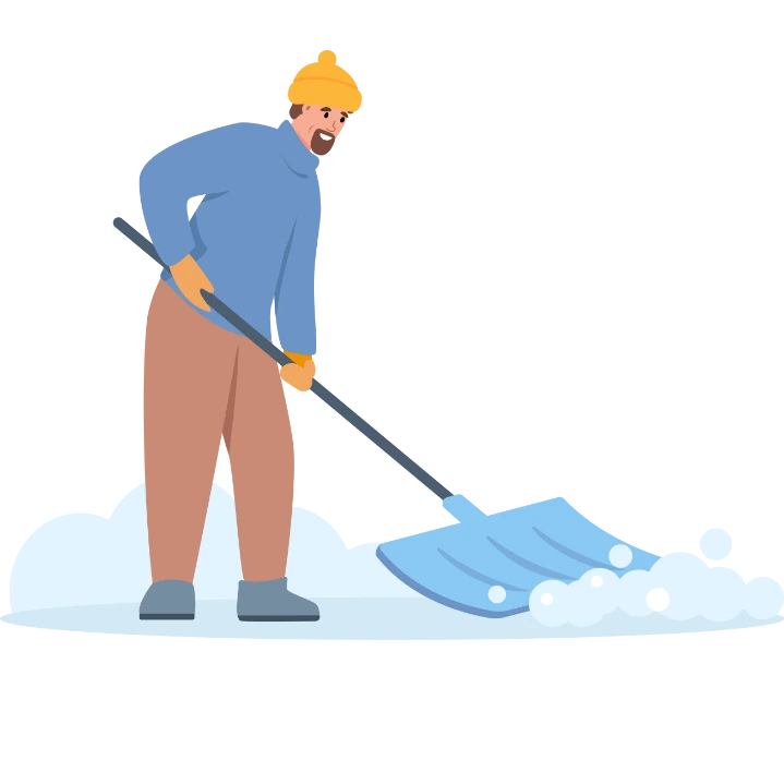 Illustration eines Mannes, der Schnee räumt – Symbol für Schneeräumung in Berlin