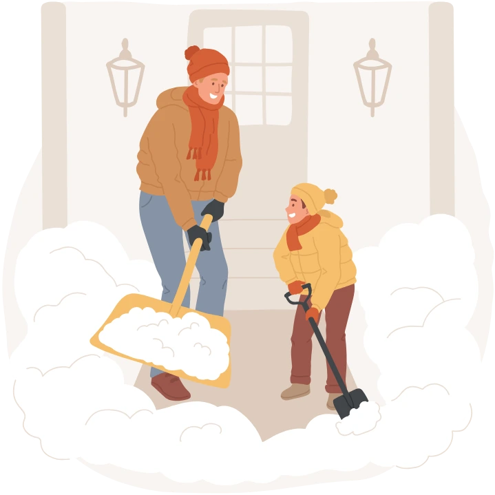 Winterdienst-Mitarbeiter räumt Schnee vom Gehweg in Berlin – sicherer Zugang für Fußgänger